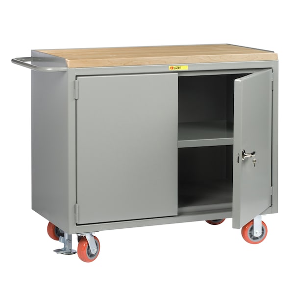 Mobile Bench Cabinets, 36"W, Center Shelf, 1-3/4" Butcher Block